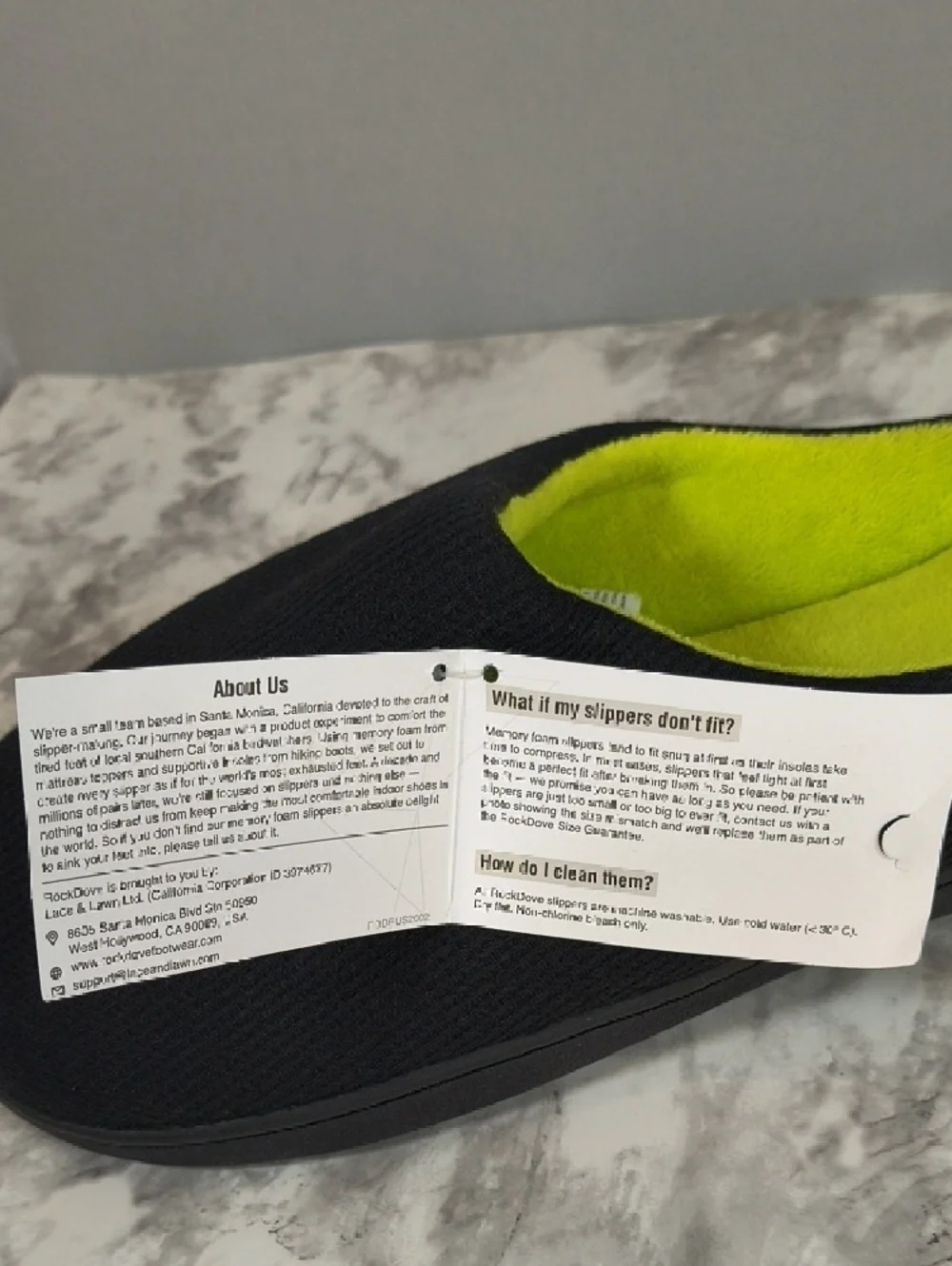 RockDove Men Size 11/12  Two-Tone Memory Foam Slipper Black Lime Slip On NWT